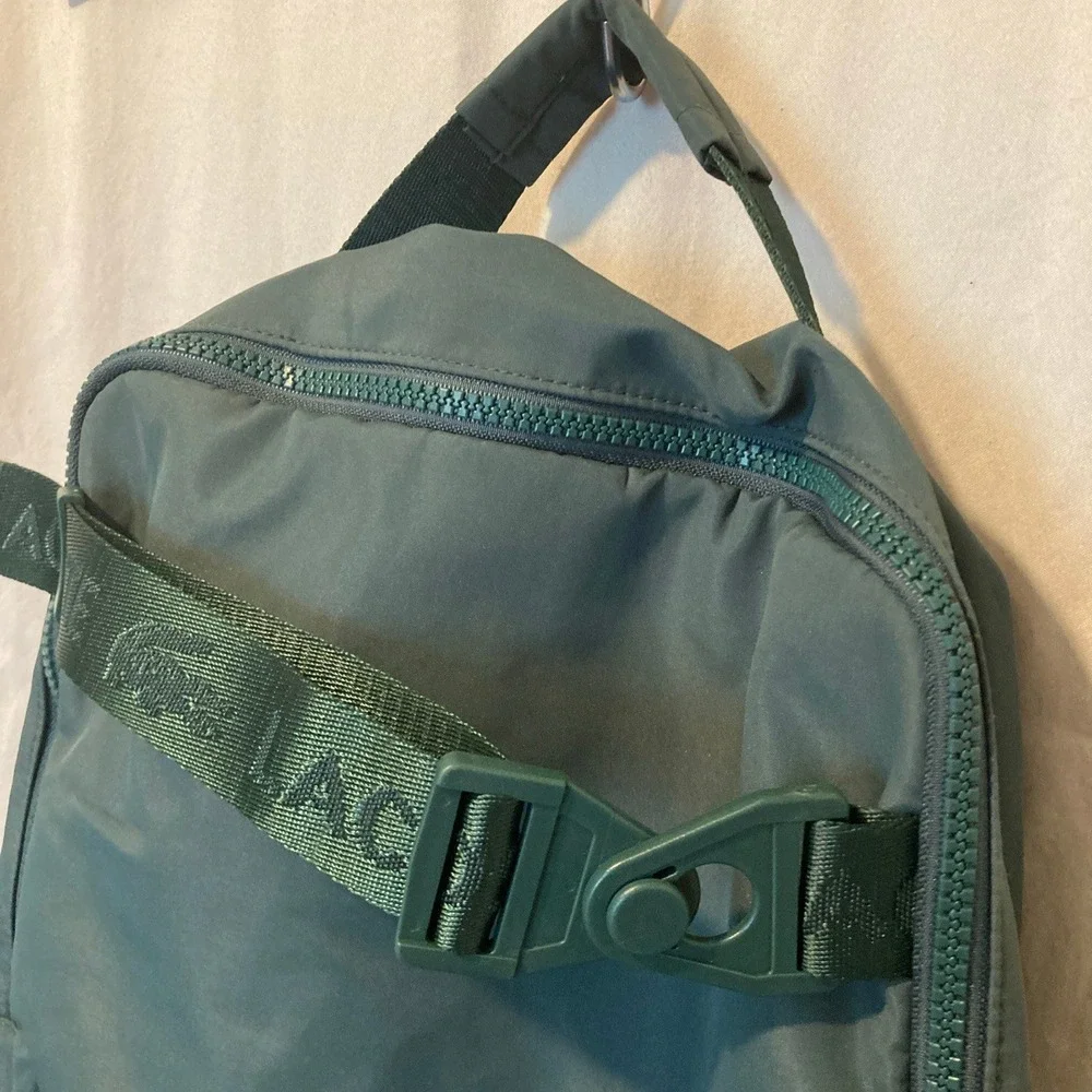 Lacoste Green Recycled Polyester Backpack Logo Straps Buckle Daypack Bag